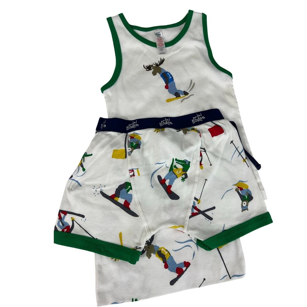 New Mini Boden Tank Boxer PJ Set with Bag 9 10 Boys Animals Ski